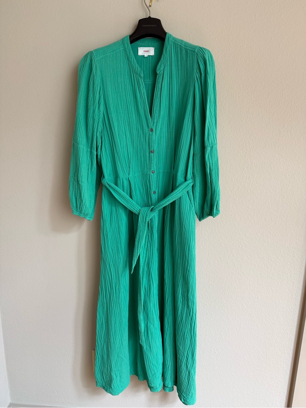 XiRENA Teal Button-Front Midi Dress with Waist Tie